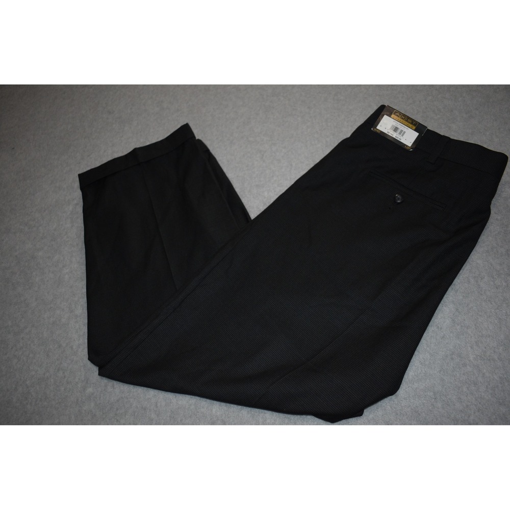 AXIST Essentials Dress Pants Mens 40x28 Black Geometric Pleated Cuffed NEW
